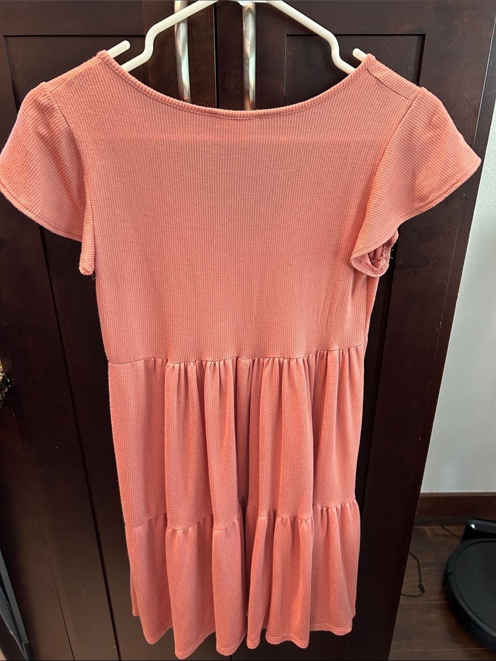 See You Monday Rose Coral Ribbed V-Neck Mini Dress